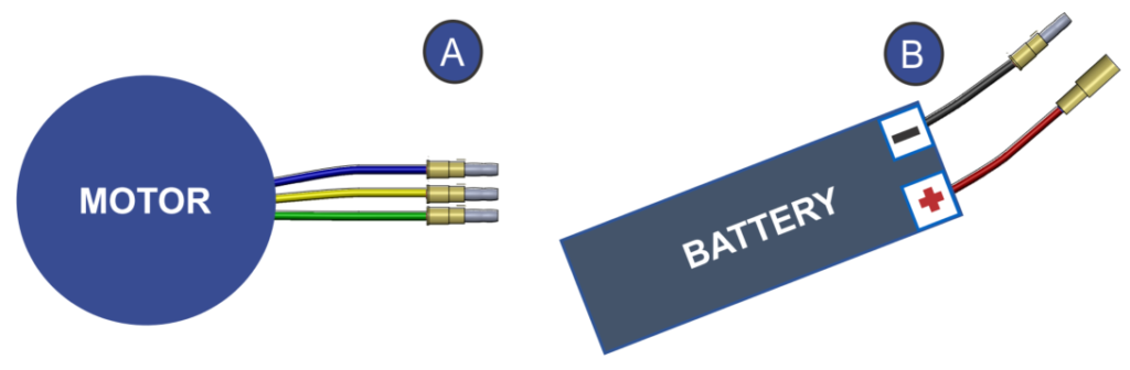 Motor and battery wires with bullet connectors