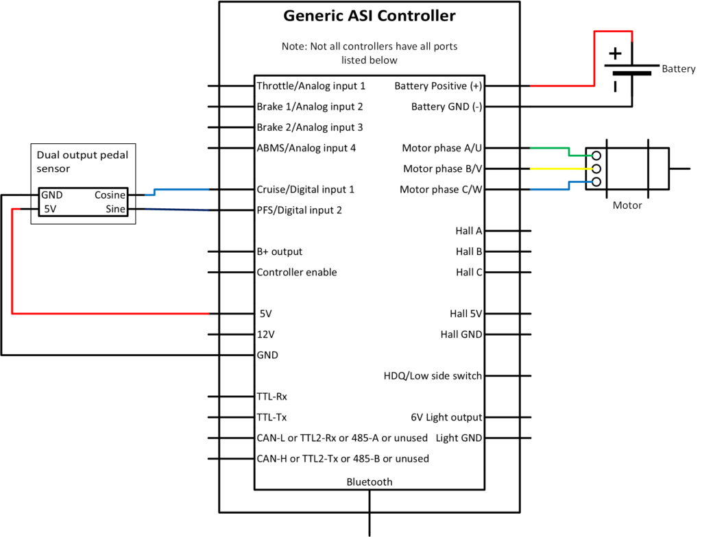 Wiring for two-output pedal cadence sensor